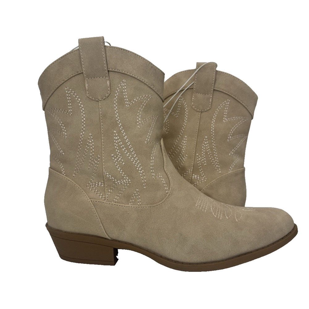 Womens 9 Cowgirl Boots Faux Suede Beige Neutral Country Cowboy Festival Concert - Picture 3 of 9